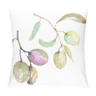 Personality  Olive Branches With Green Fruit And Leaves. Watercolor Background Illustration Set.  Pillow Covers
