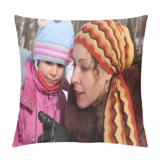 Personality  Mother And Daughter In Wood In Winter Closeup Pillow Covers