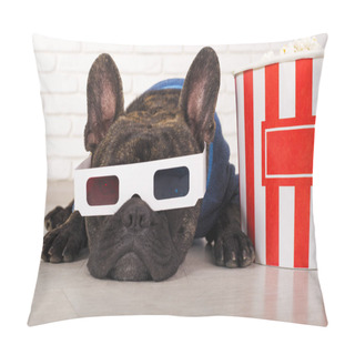 Personality  Dog French Bulldog Lies In 3d Glasses With Popcorn Pillow Covers