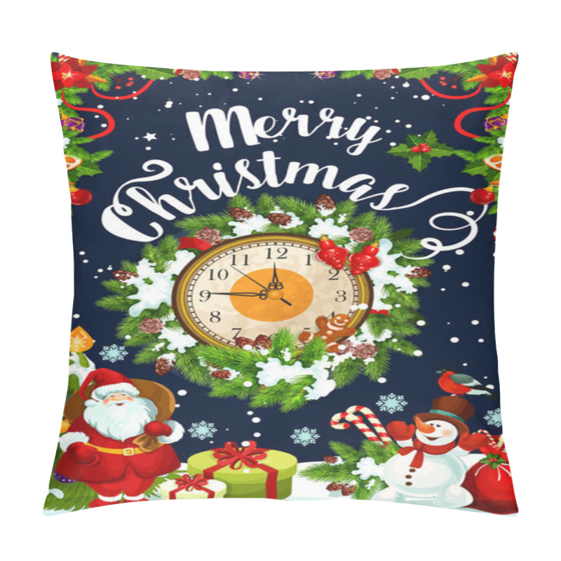Personality  Christmas Wreath With New Year Gift And Clock Card Pillow Covers