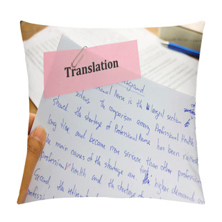 Personality  Translation Paper In Hand Over Wooden Desk Pillow Covers