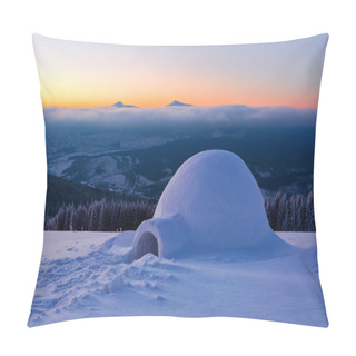Personality  Marvelous Huge White Snowy Hut, Igloo  The House Of Isolated Tourist Is Standing On High Mountain Far Away From The Human Eye. Beautiful Winter Landscape. Pillow Covers