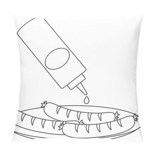 Personality  Line Art Black And White Sausage Ketchup Mustard Pillow Covers
