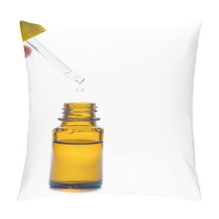 Personality  Brown Medicine Glass Bottle With Dropper Isolated Over White  Pillow Covers