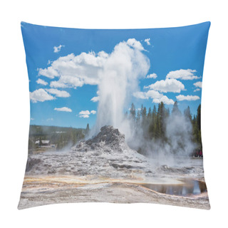 Personality  Castle Geyser Eruption At Upper Geyser Basin In Yellowstone National Park, USA Pillow Covers