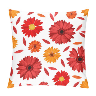 Personality  Seamless Pattern With Red And Orange Gerbera Flowers And Petals. Vector Illustration. Pillow Covers