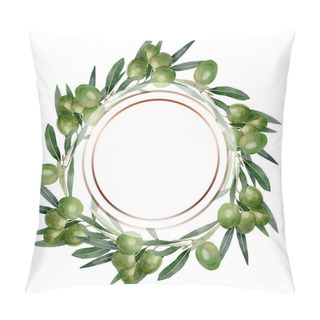 Personality  Olive Branch With Black And Green Fruit. Watercolor Background Illustration Set. Frame Border Ornament Square. Pillow Covers
