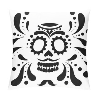 Personality  Black Silhouette. Mexican Skull Mask. Day Of The Dead Skull, Cartoon Style. Sugar Skull With Floral Element. Vector Flat Illustration Isolated On White Background. Pillow Covers