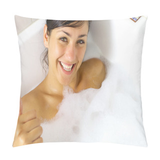 Personality  Happy Girl Taking Relaxing Bath Thumb Up Pillow Covers