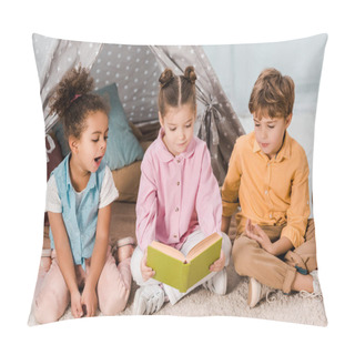 Personality  Cute Little Children Sitting On Carpet And Reading Book Together  Pillow Covers