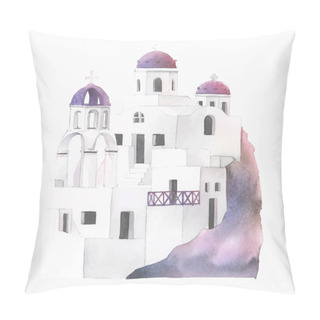 Personality  Santorini Cycladic Houses Watercolor Illustration Pillow Covers