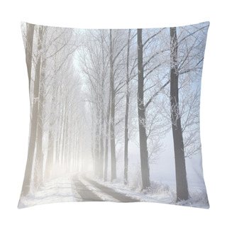 Personality  Winter Rural Road On A Misty Morning Pillow Covers