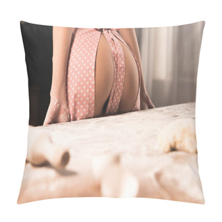Personality  Close-up Partial View Of Naked Young Woman In Apron Cooking At Home  Pillow Covers