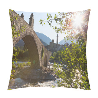 Personality  The Old Hunch-backed Bridge Over The Trebbia River, Bobbio, Piacenza Province, Italy Pillow Covers