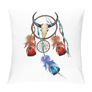 Personality  Watercolor Dreamcatcher, Buffalo Skull Pillow Covers