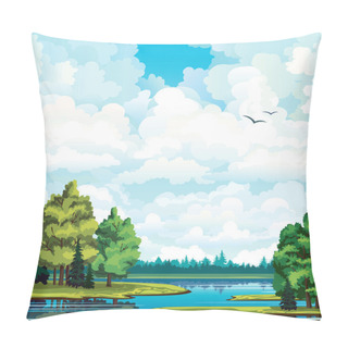 Personality  Summer Landscape With Forest, Trees, Lake Pillow Covers