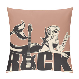 Personality  Vector Hand Drawn Trendy Illustration Of Mermaid With Guitar Isolated . Crteative Tattoo Artwork. Template For Card, Poster, Banner, Print For T-shirt, Pin, Badge, Patch. Pillow Covers