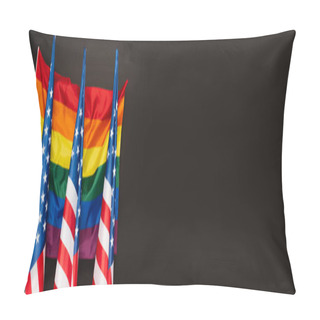 Personality  American And Colorful Lgbt Flags Isolated On Black, Banner Pillow Covers