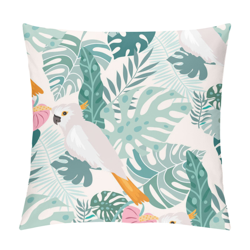 Personality  Beautiful tropical  seamlless pattern with  tropical parrots, colorful exotic Birds, leaves, flowers, plants  art print for travel and holiday, fashion, textile, web,  posters, wallpapers  Vector illustration  EPS 10 pillow covers