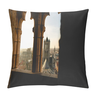 Personality  View Through Ancient Window At Beautiful Historical Cityscape Of Ghent, Belgium Pillow Covers