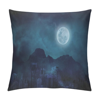 Personality  Blue Full Moon In City Abandonment With The Mountains And Clouds Pillow Covers