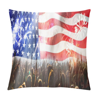Personality  Crowd Celebrating Independence Day. United States Of America USA Flag With Fireworks Background For 4th Of July Pillow Covers