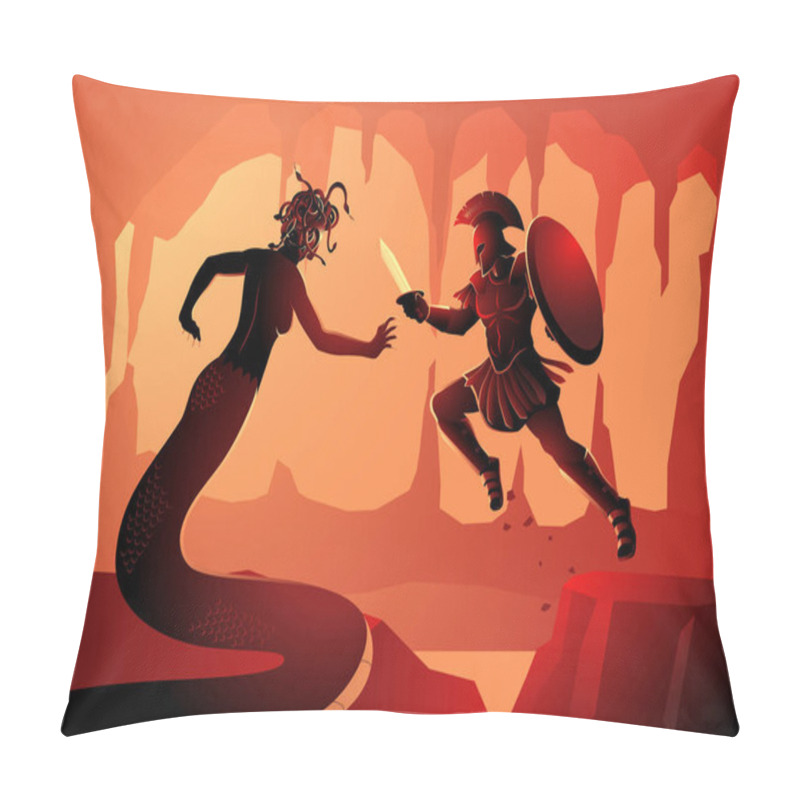 Personality  Greek Mythology Vector Illustration Of Perseus Fighting Gorgon Medusa. Perseus Is The Legendary Founder Of Mycenae And Of The Perseid Dynasty Pillow Covers