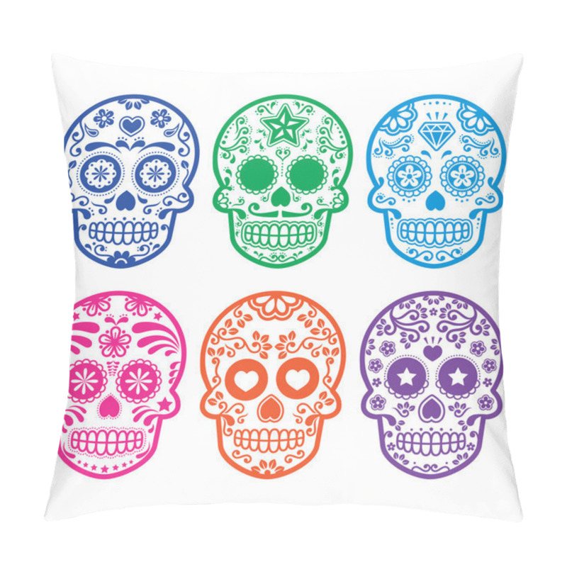 Personality  Mexican sugar skull, Dia de los Muertos icons set pillow covers