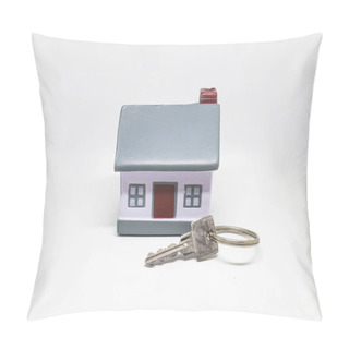 Personality  Miniature House With Silver Keys Concept Of A New Home Real Estate And Property Concept Pillow Covers