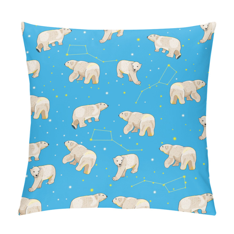 Personality  Seamless pattern with polar bears, stars and constellation on the blue background. Vector illustration. Endless texture for your design, fabrics, wallpapers, greeting cards, wrappings. pillow covers