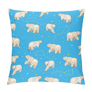 Personality  Seamless Pattern With Polar Bears, Stars And Constellation On The Blue Background. Vector Illustration. Endless Texture For Your Design, Fabrics, Wallpapers, Greeting Cards, Wrappings. Pillow Covers