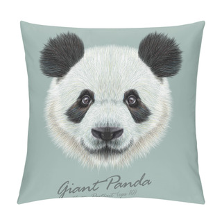 Personality  Panda Animal Cute Face. Vector Asian Bear Head Portrait. Realistic Fur Portrait Of Bamboo Animal On Blue Background. Pillow Covers