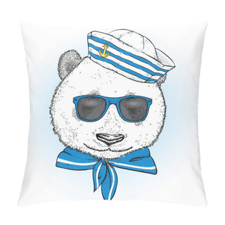 Personality  A Beautiful Panda In Sailor Clothes. Vector Illustration. Animal In Clothes And Accessories. A Sailor In A Cap And Tie. Pillow Covers
