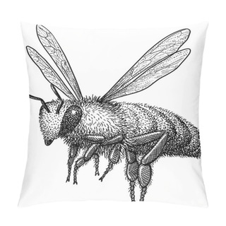 Personality  Flying Bee Illustration, Drawing, Engraving, Ink, Line Art, Vector Pillow Covers