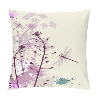 Personality  Background With Flowers,dragonfly And Grunge Effect Pillow Covers