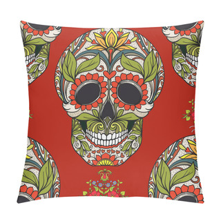 Personality  Seamless Pattern, Background With Sugar  Skull And Floral Patter Pillow Covers