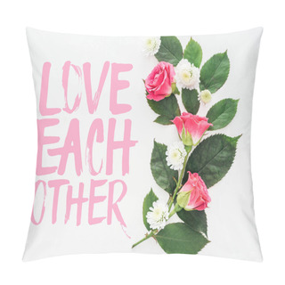 Personality  Top View Of Flower Composition And Love Each Other Illustration On White Background Pillow Covers