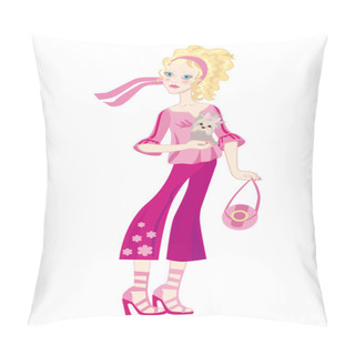 Personality  A Glamoor Girl With A Little Doggie Pillow Covers