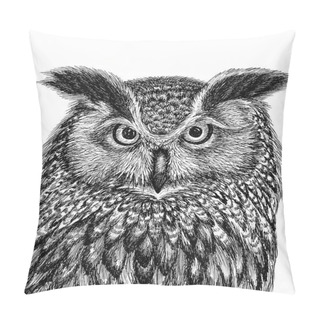 Personality  Owl Head - Graphic Drawing In Black Outline On A White Background Pillow Covers