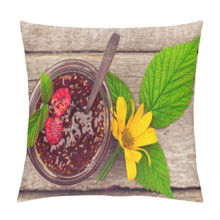Personality  Raspberry Jam In A Jar And Fresh Berries On The Wooden Table Pillow Covers