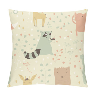Personality  Seamless Pattern With Cute Animals Pillow Covers