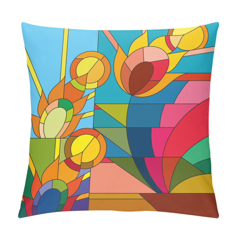 Personality  Art deco vector colored geometric flower feather in the sunshine pattern. Art deco stained glass pattern. Abstract pattern. pillow covers