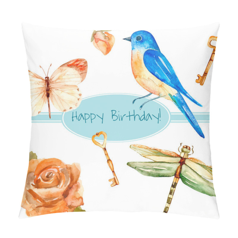 Personality  Vintage watercolor birthday card. pillow covers