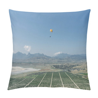 Personality  Mountainous Landscape With Paratrooper Flying In The Sky, Crimea, Ukraine, May 2013 Pillow Covers