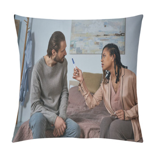 Personality  Angry African American Woman Arguing With Man, Showing Pregnancy Test, Blame, Abortion Concept Pillow Covers