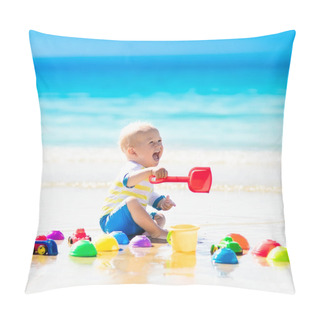 Personality  Baby Playing On Tropical Beach Digging In Sand Pillow Covers