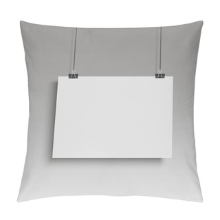Personality  Image Vector White Poster Hanging On Binder. Grey Wall With Mock Up Empty Paper Blank. Vecto Pillow Covers