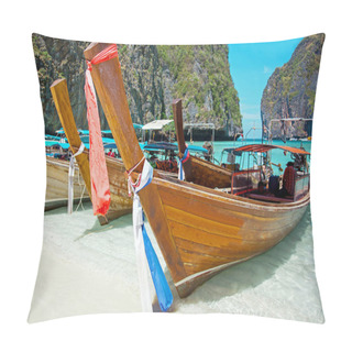 Personality  Long Tail Boats In The Maya Bay Of Ko Phi Phi Island Thailand Pillow Covers