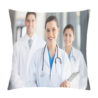 Personality  Group Of Medical Workers Portrait In Hospital Pillow Covers