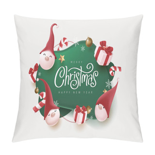 Personality  Merry Christmas And Happy New Year Banner With Cute Gnome And Festive Decoration For Christmas Pillow Covers